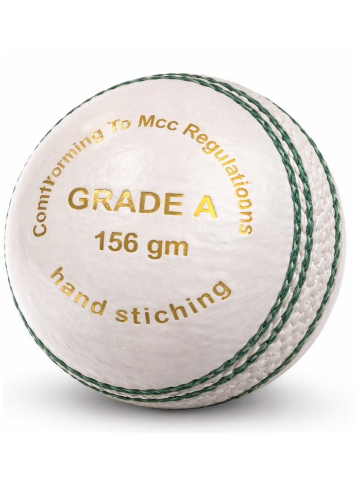 TNM Grade A White Cricket Ball 156gm – Hand Stitched Leather Ball for Club Practice & Match - Image 1